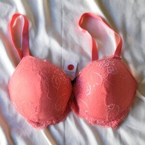 NWT BLACK FUCHSIA By Secret Lace LLC Lace Bra Coral Pink Size 38D